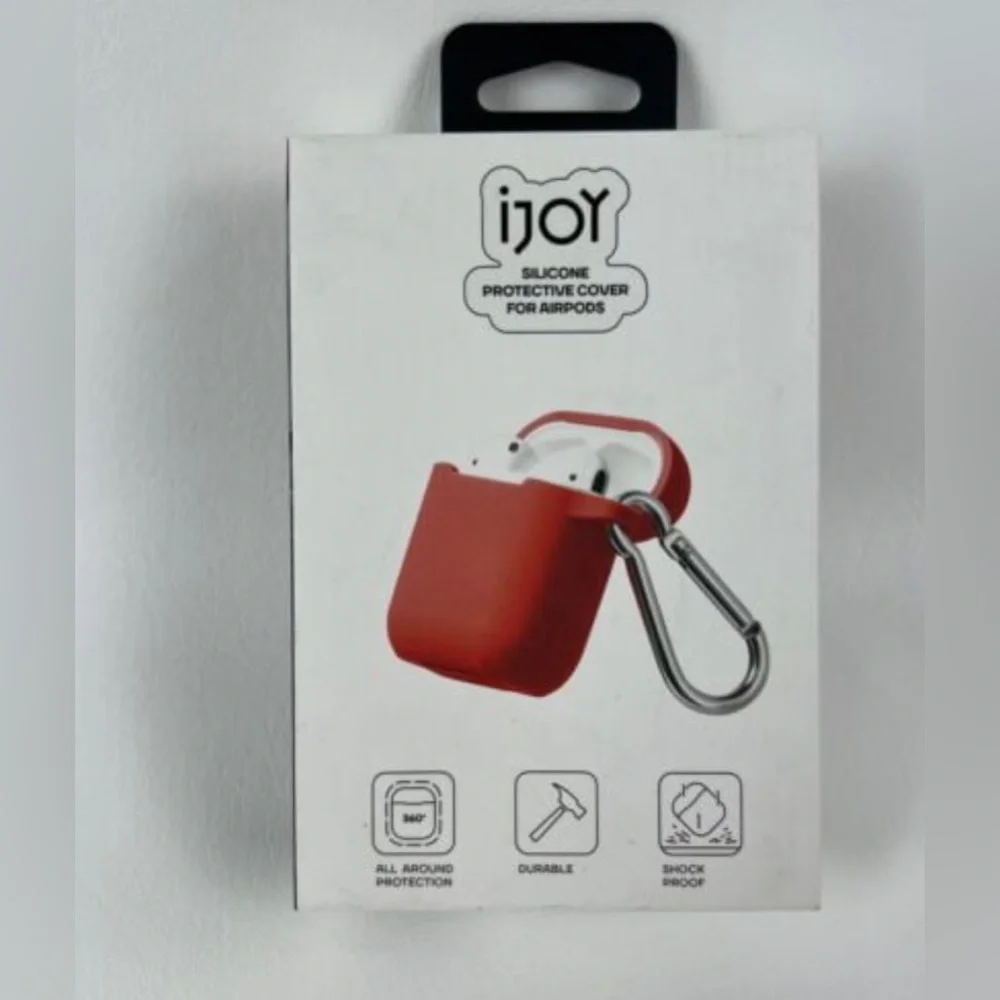 Silicon protective cover case w/Carabiner hook for AirPods. Red